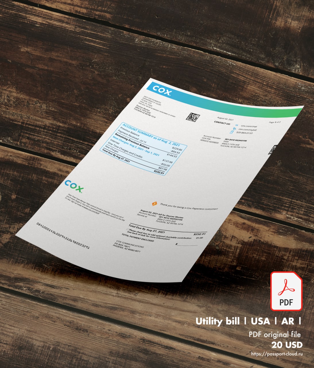 Utility bill | COX | USA | AR-0