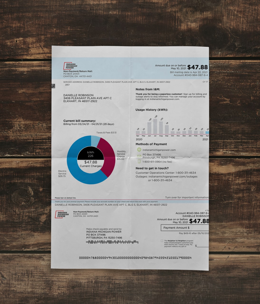 Utility bill | Indiana POWER | USA | IN-1