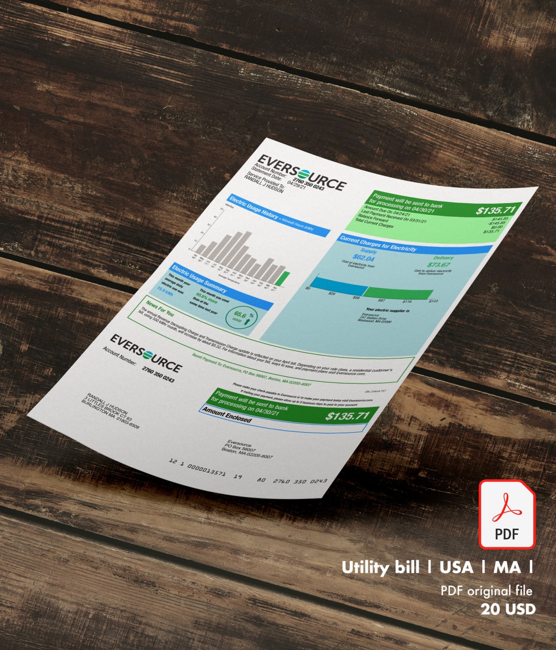 Utility bill | Eversource | USA | MA-0