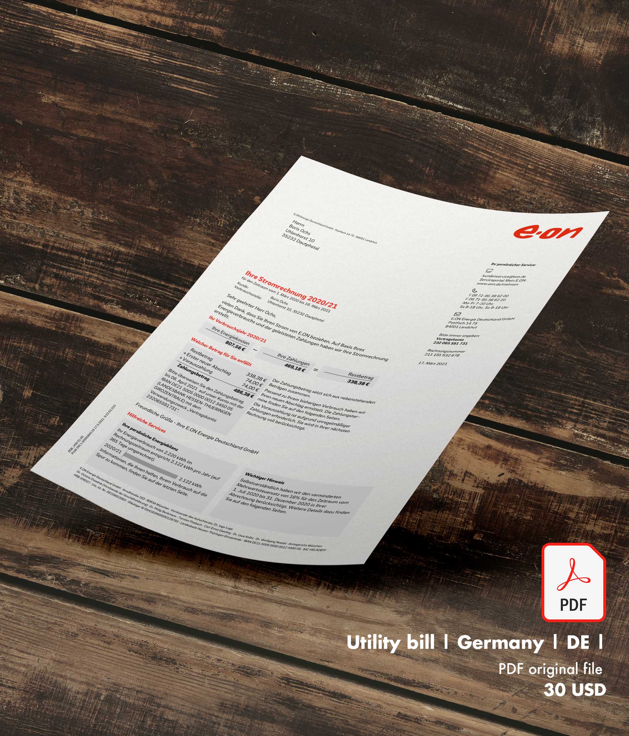 Utility bill | EON | Germany | DE-0