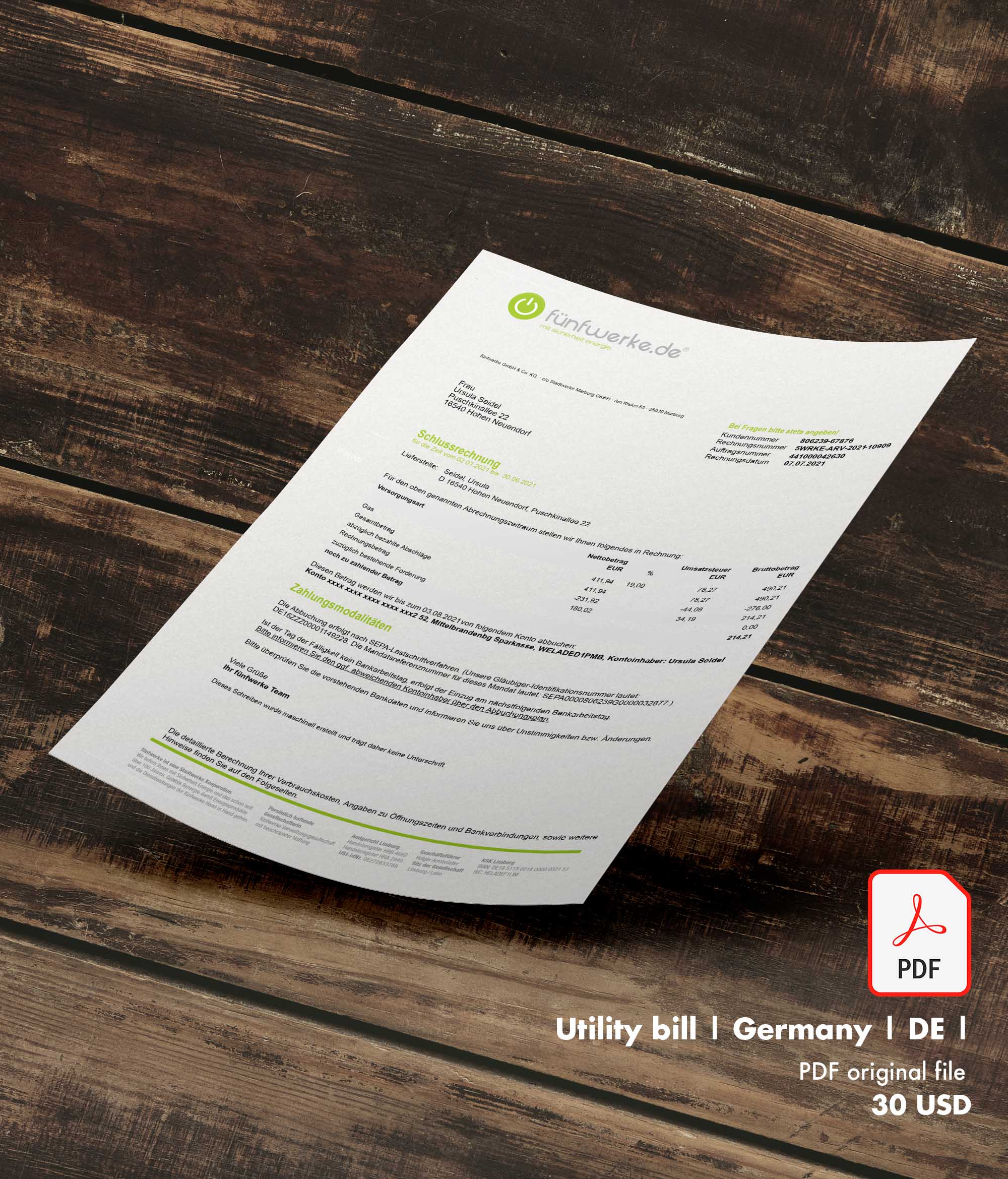 Utility bill | Fuenfwerke | Germany | DE-0