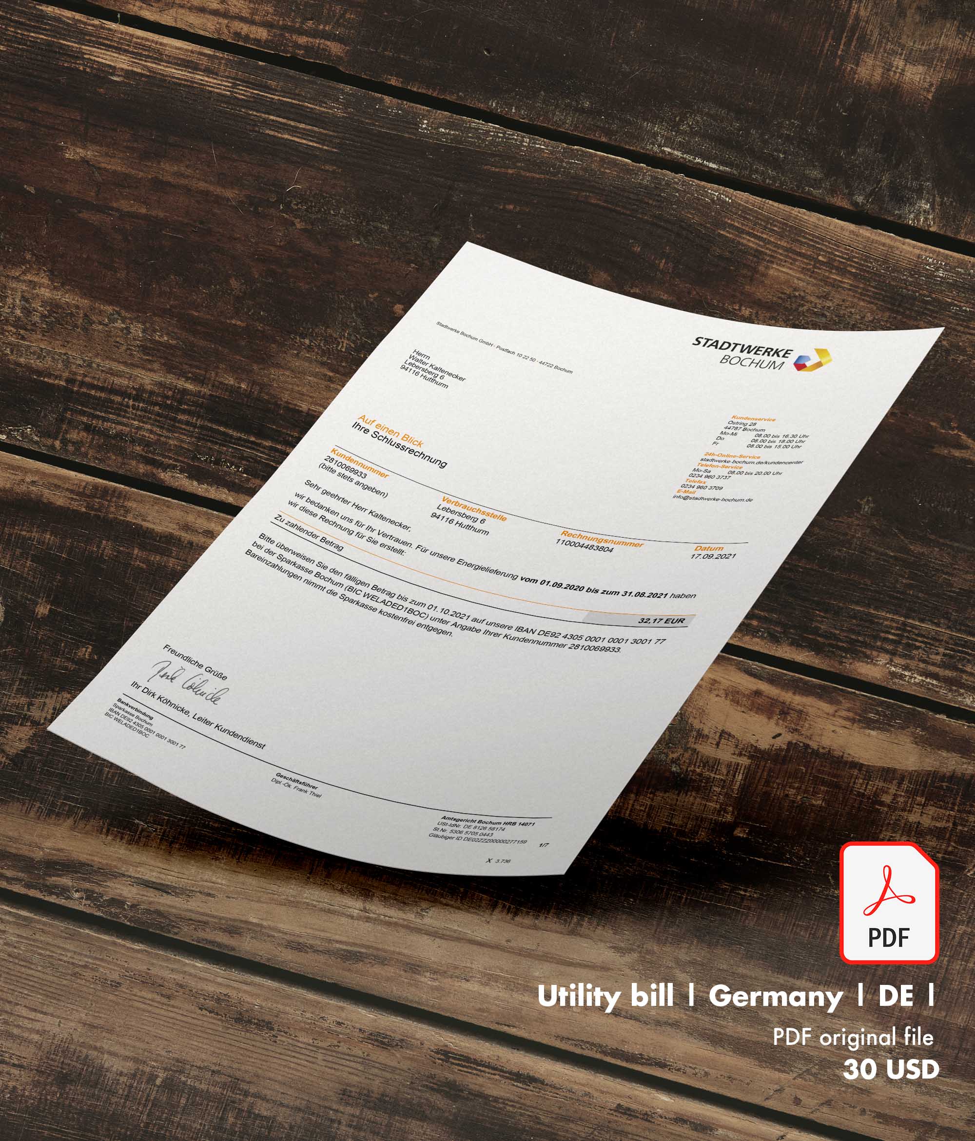 Utility bill | Stadtwerke | Germany | DE-0