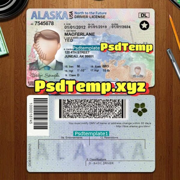 Editable blank Alaska drivers license template PSD