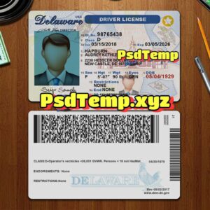 Editable blank Delaware drivers license template PSD