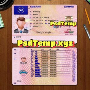 Editable blank Denmark drivers license template PSD