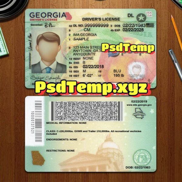 Editable blank Georgia drivers license template PSD