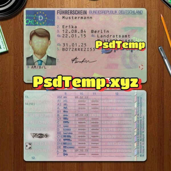 Editable blank Germany drivers license template PSD