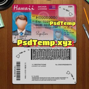 Editable blank Hawaii drivers license template PSD