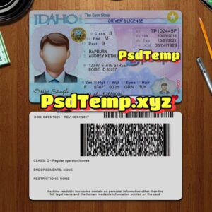 Editable blank Idaho drivers license template PSD