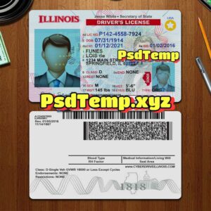 Editable blank Illinois drivers license template PSD