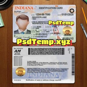 Editable blank Indiana drivers license template PSD