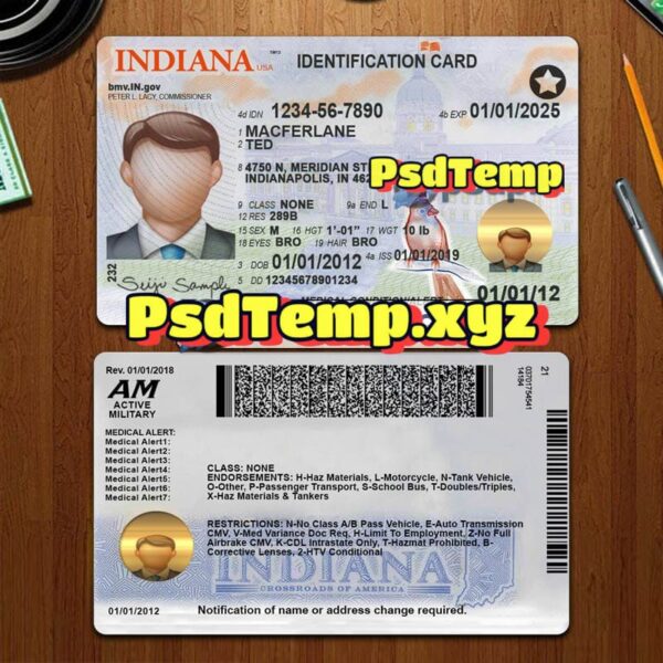 Editable blank Indiana drivers license template PSD