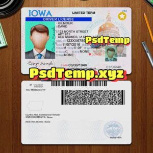 Editable blank Iowa drivers license template PSD