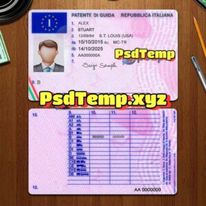 Editable blank Italy drivers license template PSD