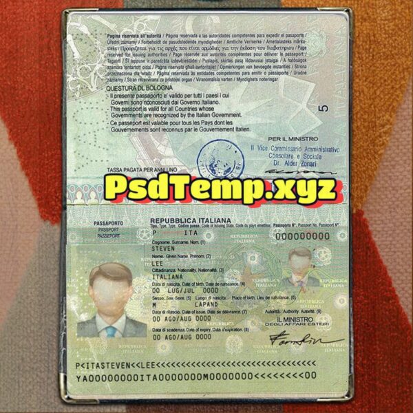 Italy Passport Template Psd