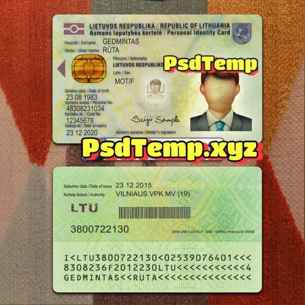 Lithuania ID Card Template PSD