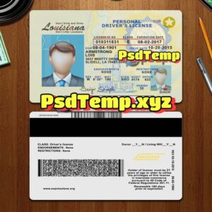 Editable blank Louisiana drivers license template PSD