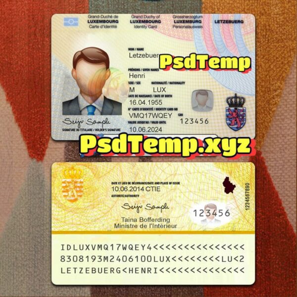 Luxembourg ID Card Template PSD