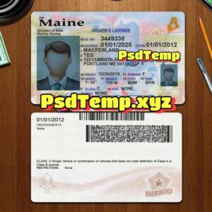 Editable blank Maine drivers license template PSD
