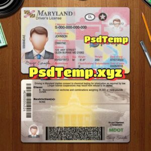 Editable blank Maryland drivers license template PSD