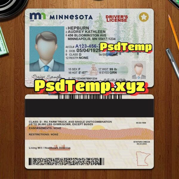 Editable blank Minnesota drivers license template PSD