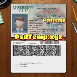 Editable blank Mississippi drivers license template PSD