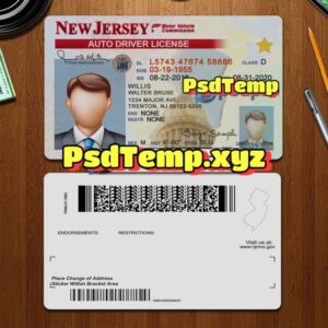Editable blank New Jersey drivers license template PSD