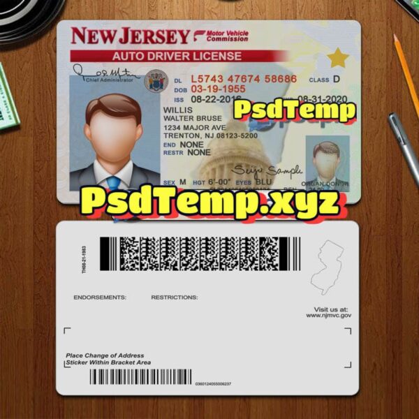 Editable blank New Jersey drivers license template PSD