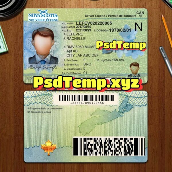 Editable blank Nova Scotia drivers license template PSD