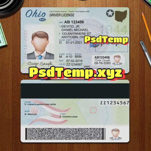 Editable blank Ohio drivers license template PSD