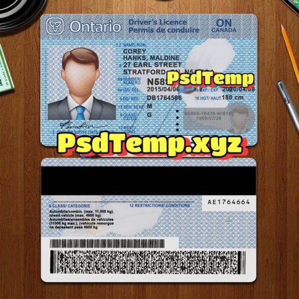 Editable blank Ontario drivers license template PSD