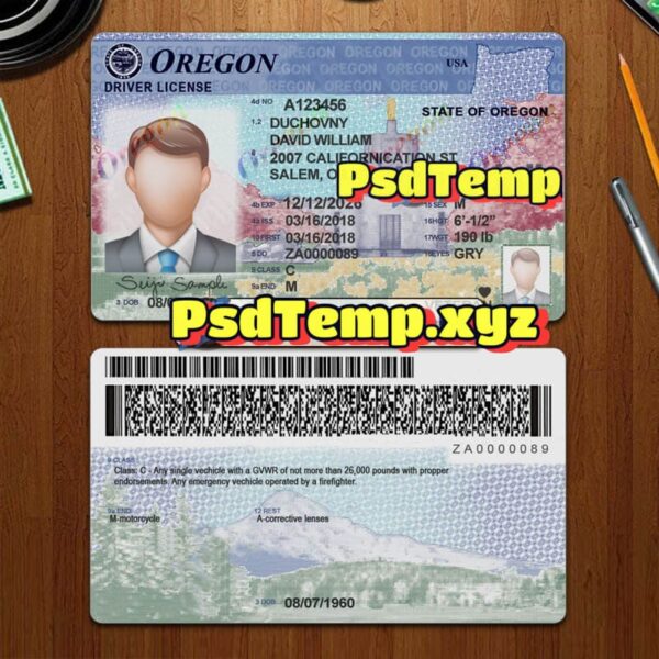 Editable blank Oregon drivers license template PSD