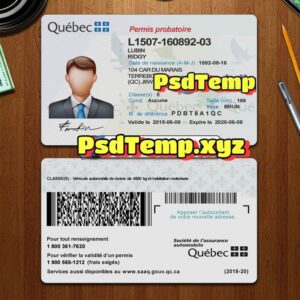 Editable blank Quebec drivers license template PSD