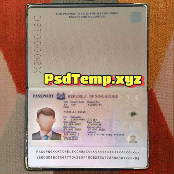 Singapore Passport Template Psd