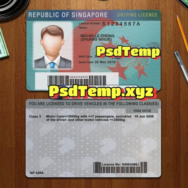 Editable blank Singapore drivers license template PSD