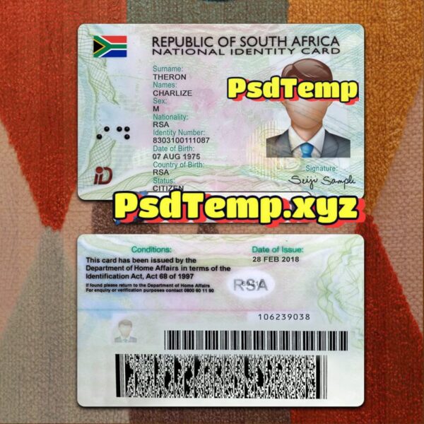 South Africa ID Card Template PSD