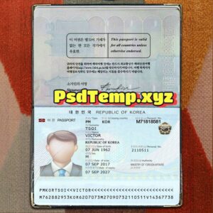 South Korea Passport Template Psd