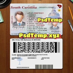 Editable blank South Carolina drivers license template PSD