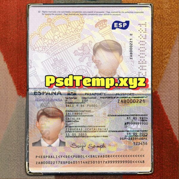 Spain Passport Template Psd