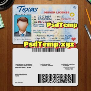 Editable blank Texas drivers license template PSD