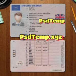 Editable blank UK drivers license template PSD