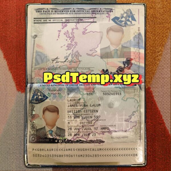 UK Passport Template Psd