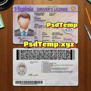 Editable blank Virginia drivers license template PSD