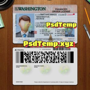 Editable blank Washington drivers license template PSD