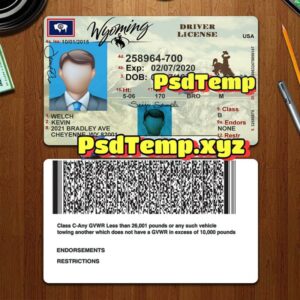 Editable blank Wyoming drivers license template PSD