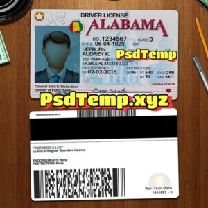 Editable blank Alabama license template PSD