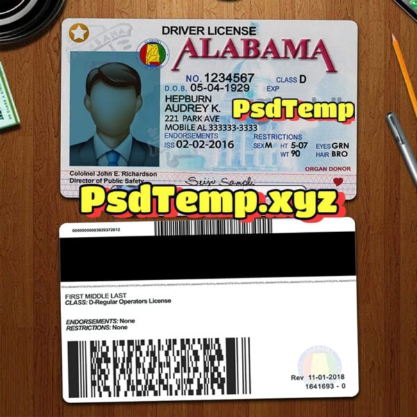 Editable blank Alabama license template PSD