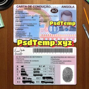 Editable blank Angola drivers license template PSD