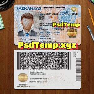 Editable blank Arkansas drivers license template PSD