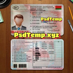 Editable blank Belarus drivers license template PSD